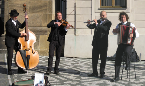 Street musicians in Prague, Czech Republic.